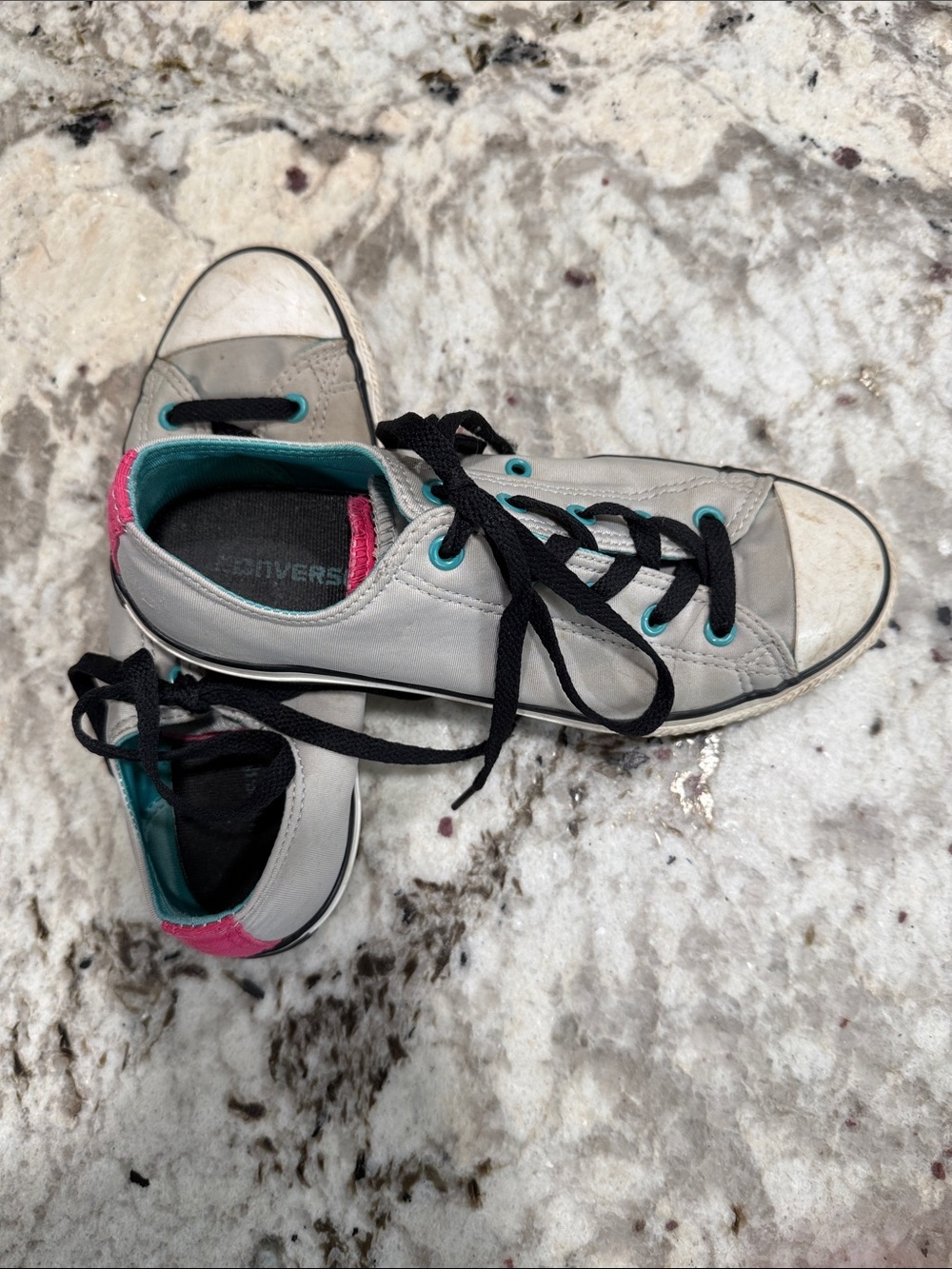 Converse Kids Low-Top Sneakers in Gray with Teal and Pink Accents